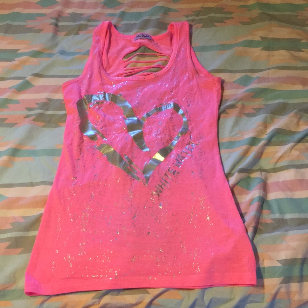 Neon pink ribbed back tank top.